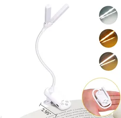 LED Touch Reading Light with Adjustable Colors & Brightness - Rechargeable Bedside Book Light (White Dual Heads)