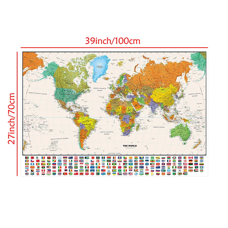 100*70cm World Map Wall Hanging Picture Unframed Canvas Painting Art Poster and Print Background School Classroom Supplies