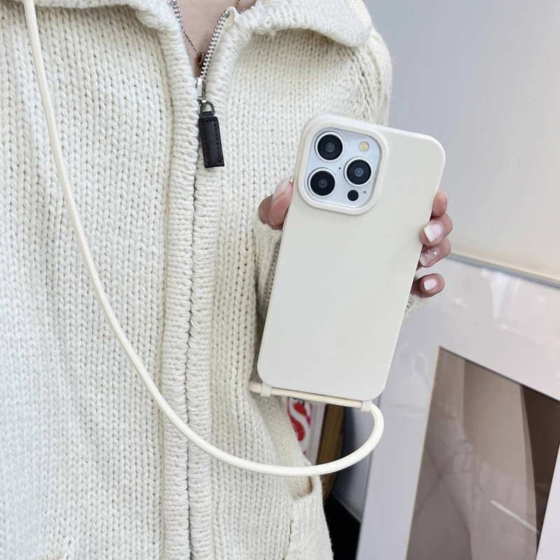 Crossbody Necklace Lanyard Cord Strap Phone Case For iPhone 11 12 13 14 15 Pro XS Max XR X Candy Color Soft_voghion.com