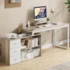 Walnut and White Desk with Drawers, 55 Inch L Shaped Computer Desks with Storage Shelves, Corner Desk, Computer Table 3
