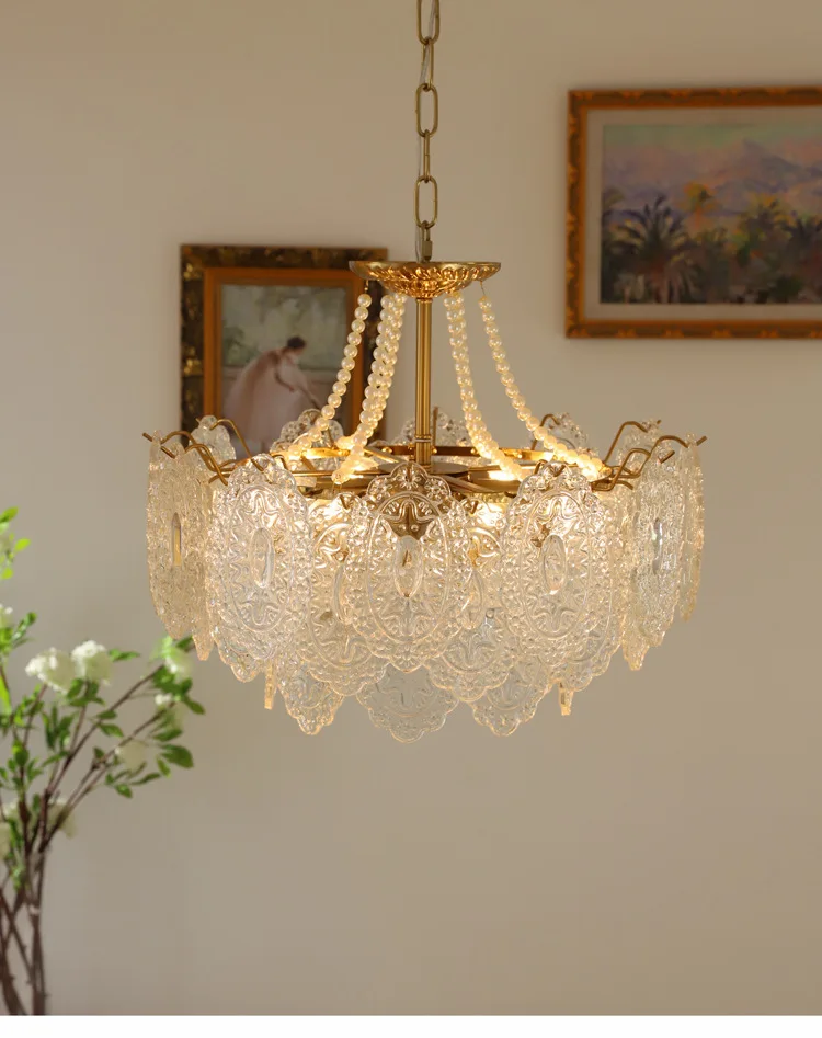 Description Picture 6 of itemFrench Pearl Crystal Living Room Chandelier Retro American Gold Light Luxury Dining Room Bedroom Decoration Wedding Glass Chande