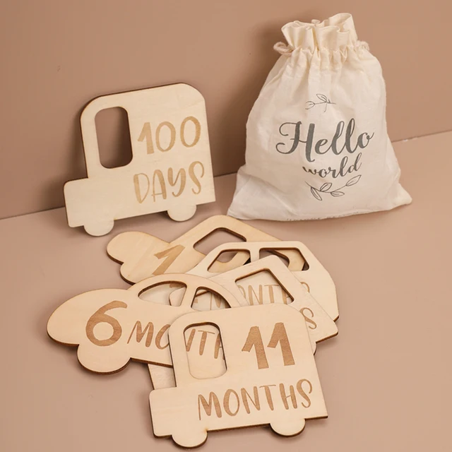15pcs/set Baby Milestone Cards Car Shape Wooden Infants Birth Growth Record Card Handmade Newborn Birth Gift Photography Props