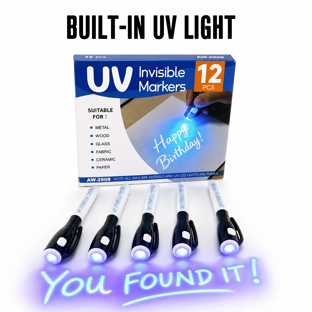12 Pcs UV 보이지 않는 잉크 펜 UV 라이트 사라지는 마커 완벽한 공예 만들기 메모 기록 낙서 일일 문구 용품