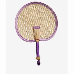 Eco - Friendly Heart - Shaped Straw Fan for Sustainable Living Enthusiasts and Cultural Gift Lovers (Purple)