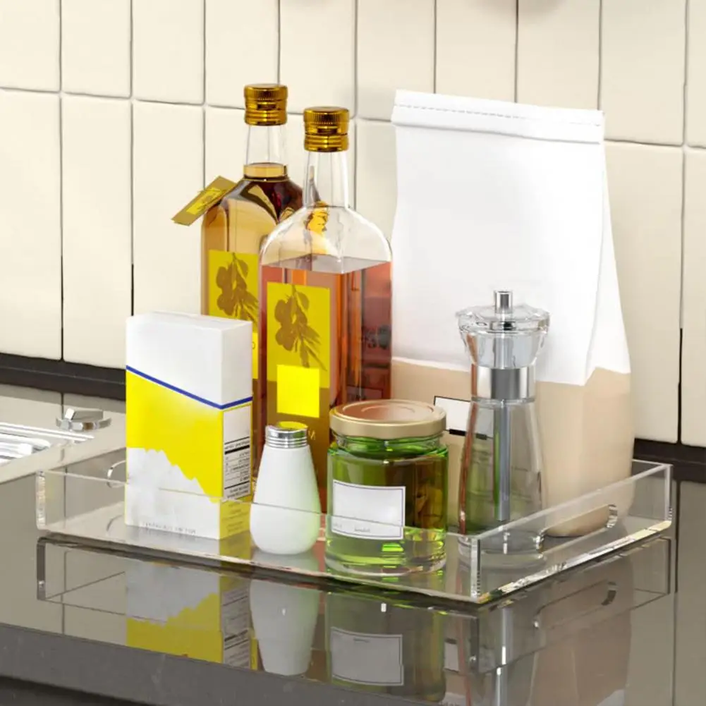 Jewelry Storage Tray with Handle Clear Acrylic Cosmetic Tray Earrings Necklaces Display Tray Collectible Toiletry Jewelry Plate 2