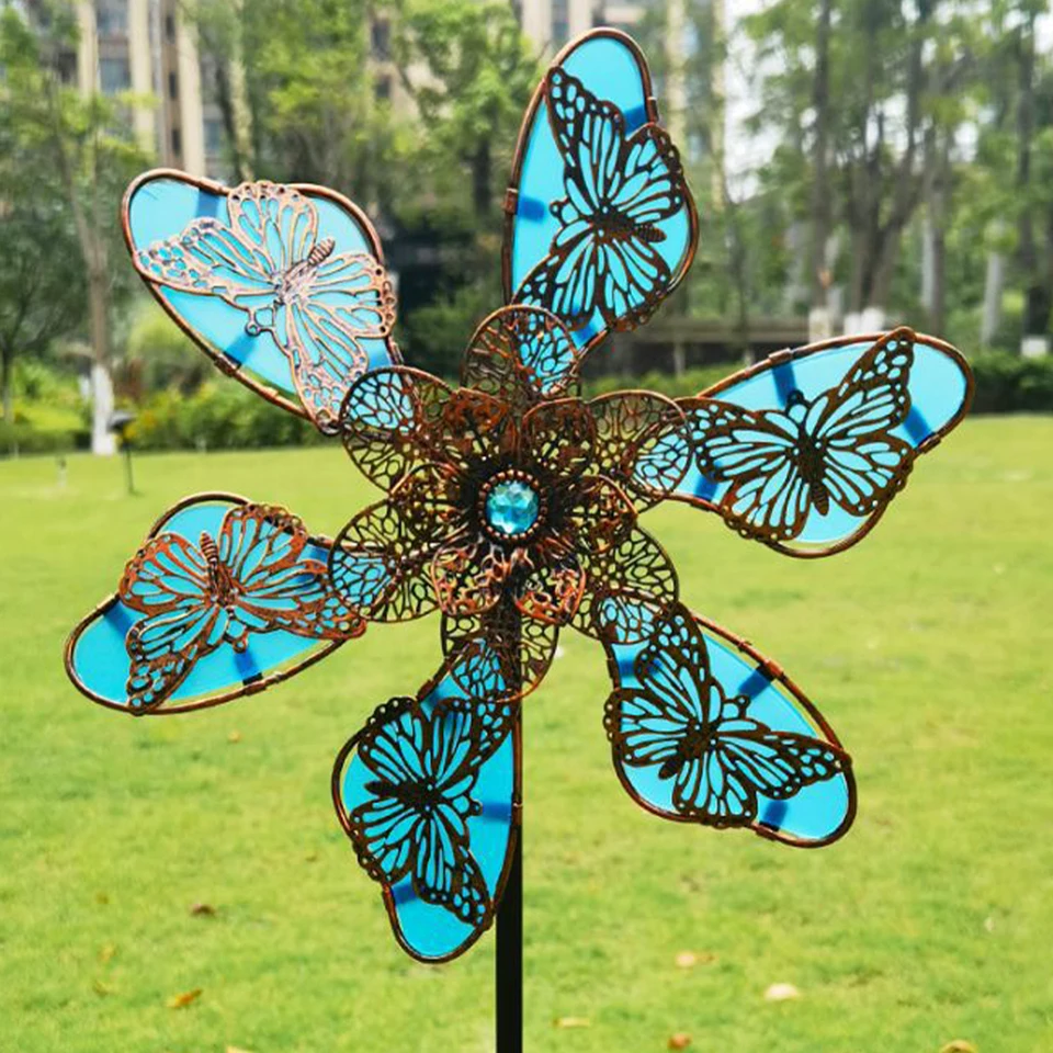 Spinner Da Giardino A Farfalla In Metallo – Grande Girandola Decorativa 58x213 Cm Dorata Per Esterni