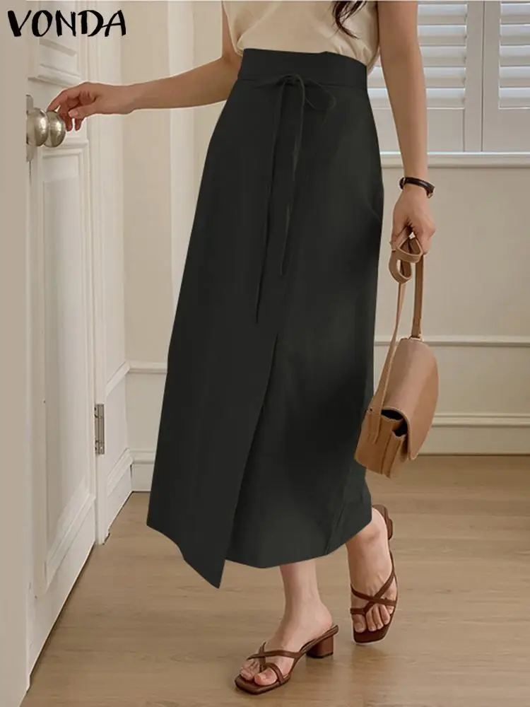

VONDA Women Elegant Skirts 2024 Summer Bandage Solid Color Casual High Waist Long Skirt Loose Fashion Bottoms Oversized