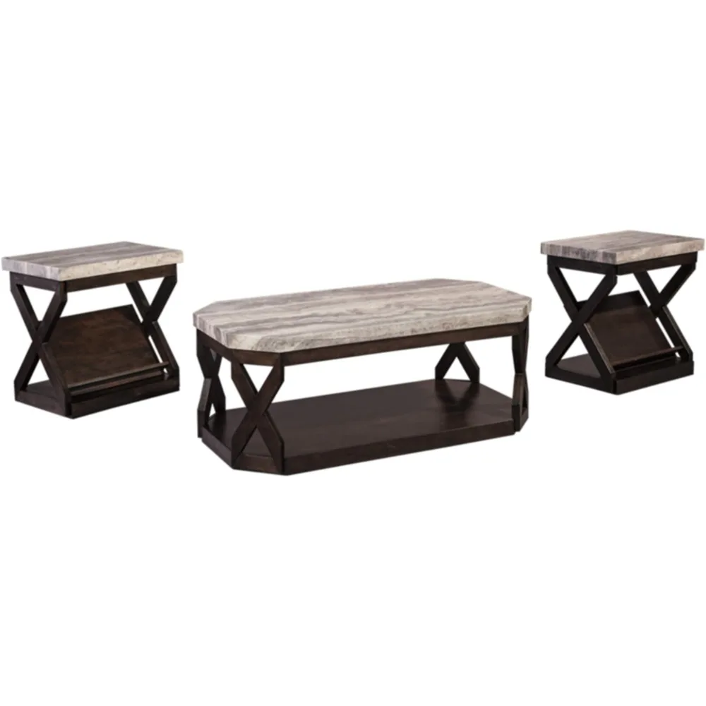 

Signature Design By Faux Marble 3-Piece Table Set Includes Coffee Table and 2 End Tables Gray & Brownfreight Free