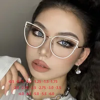 Cutout Cat Eye Metal Frame Clear Glasses Fashion Myopia Nerd Spectacles  -0.5 -1.0 -2.0 -3.0 -4.0 to -6.0 1