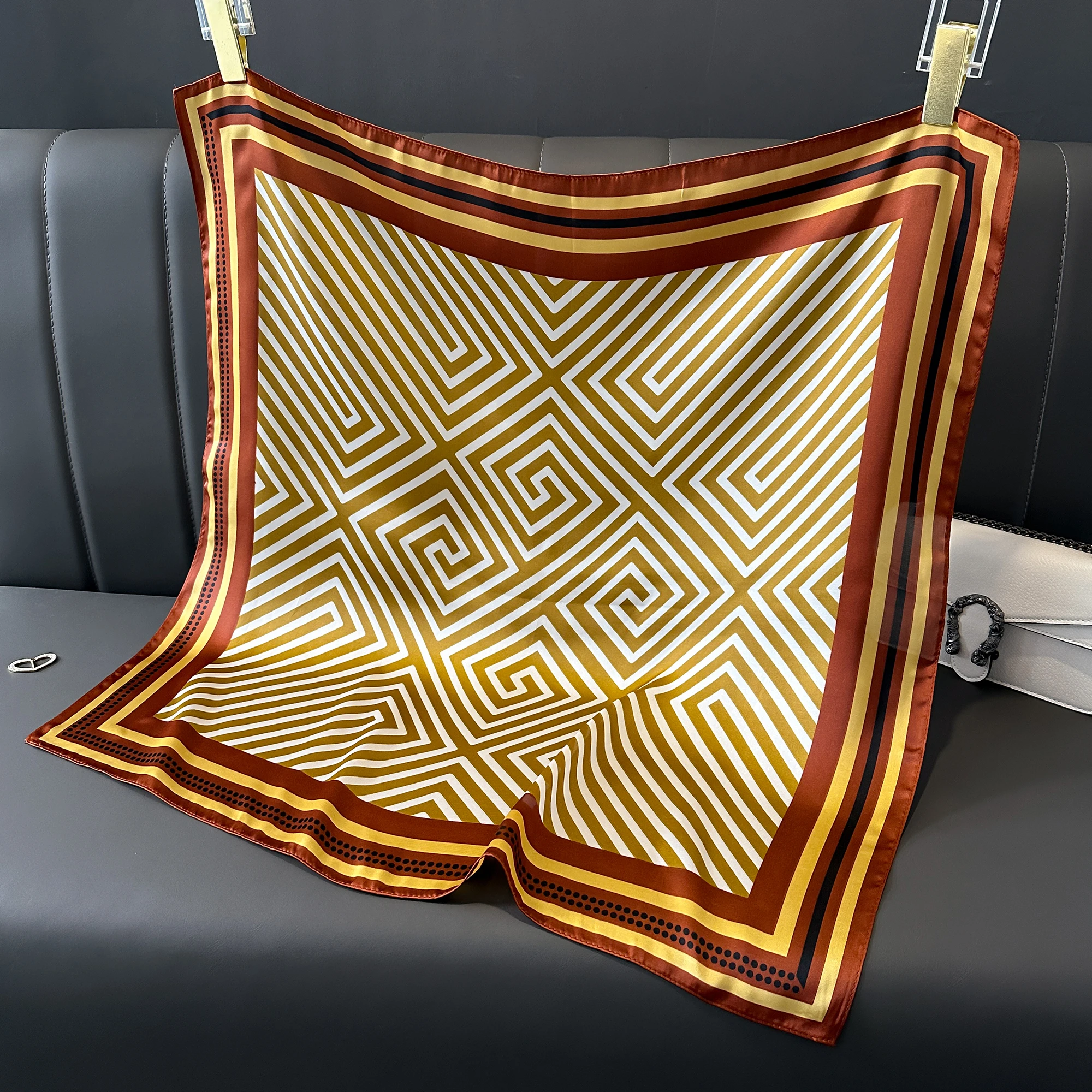 2025 Luxury Brand Silk Square Plaid Scarf Women Satin Neck Hair Tie Band Soft Work Neckerchife Hijab Head Female Foulard