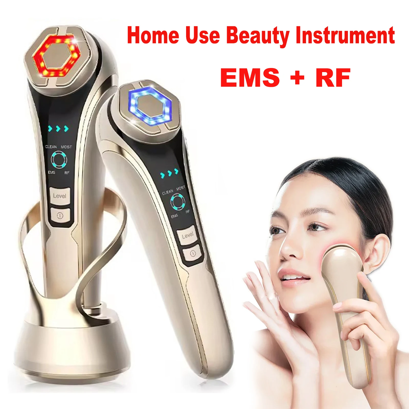 HIFU Face Skin Care EMS Facial Lifting Massager LED Photon Wrinkle Remover RF Beauty Device 1200Hz Vibration Anti-aging Device