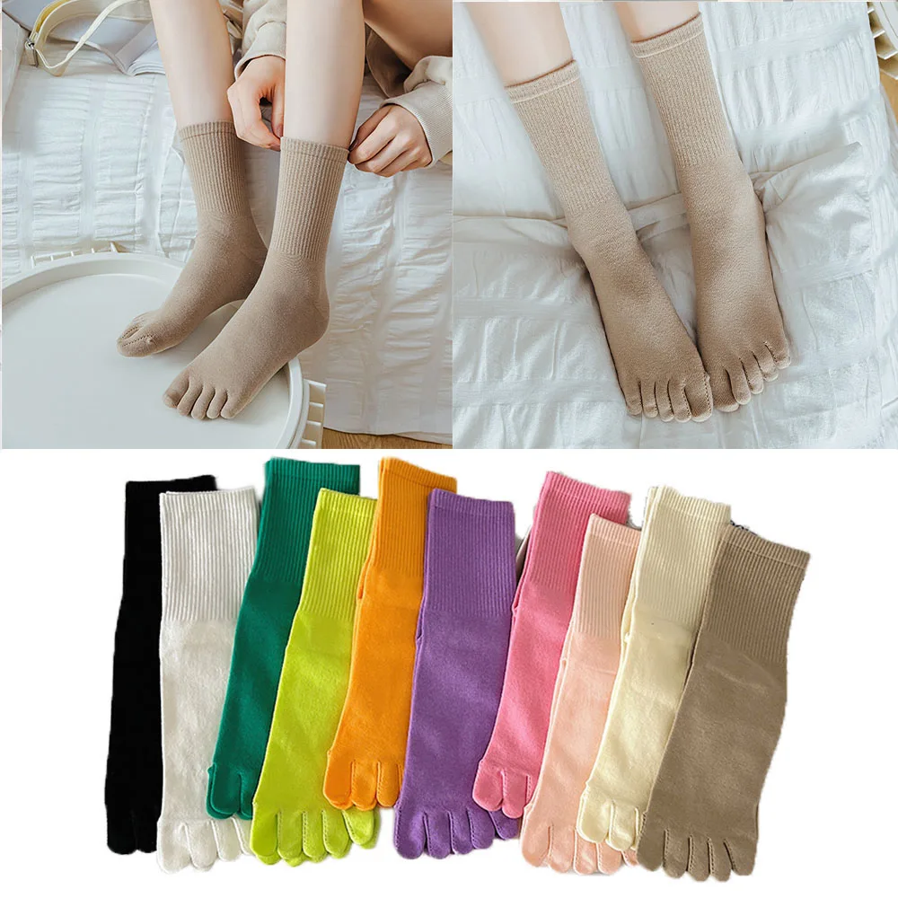 1 Pairs Women Five-finger Socks Winter Warm Split-toe Socks Sports Socks Hosiery Ankle Socks Sweat-absorbing Breathe Candy color