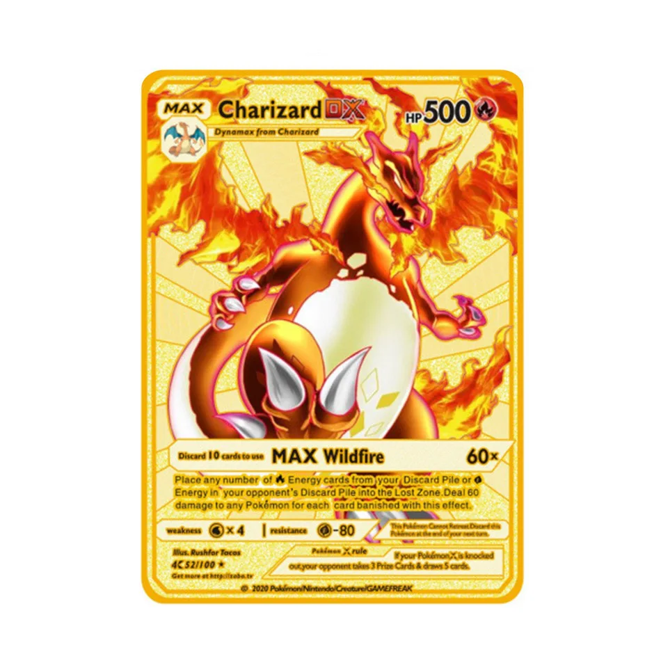 Anime Pokemon Metal Cards Charizard Eevee Mewtwo Pikachu Gold Vmax