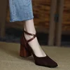 2024 Spring and Autumn New Fashion Square Toe Thick Heel Retro Matte Sexy Trendy Cross Buckle Women's Shoes 2