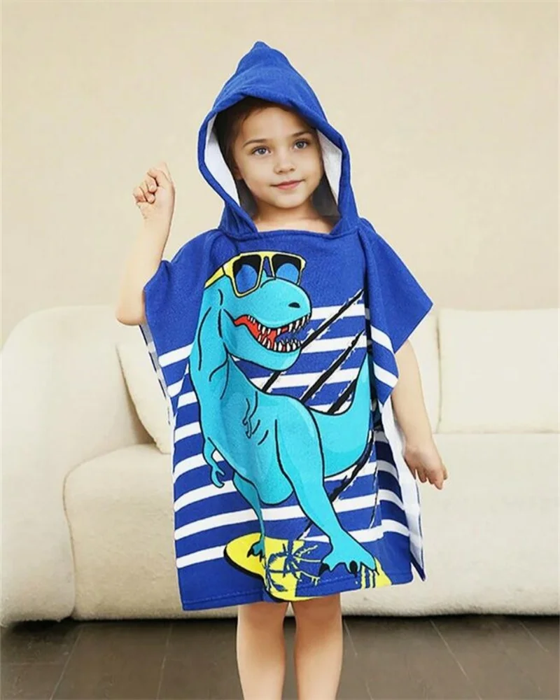 Description Picture 2 of itemDinosaur Soft Microfiber Swim Cover-Ups For 3 To 6 Years Old Kids Hooded Bath Beach Poncho Towels