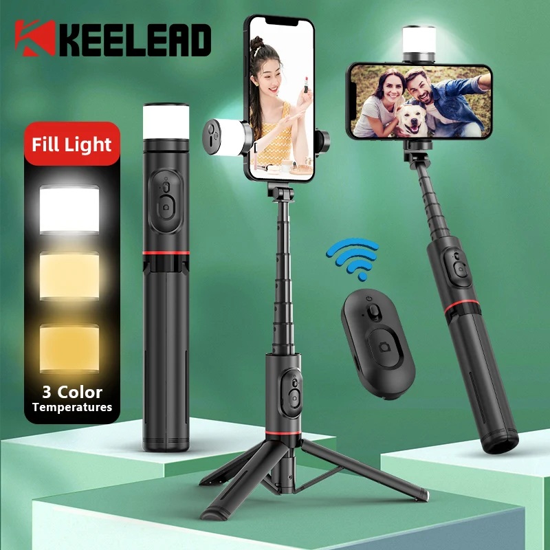 2024 Nieuwe Draagbare Draadloze Bluetooth Telefoon Telescopische Selfie Stick Statief Met Vulling Licht Voor Huawei Iphone 13 Android Xiaomi