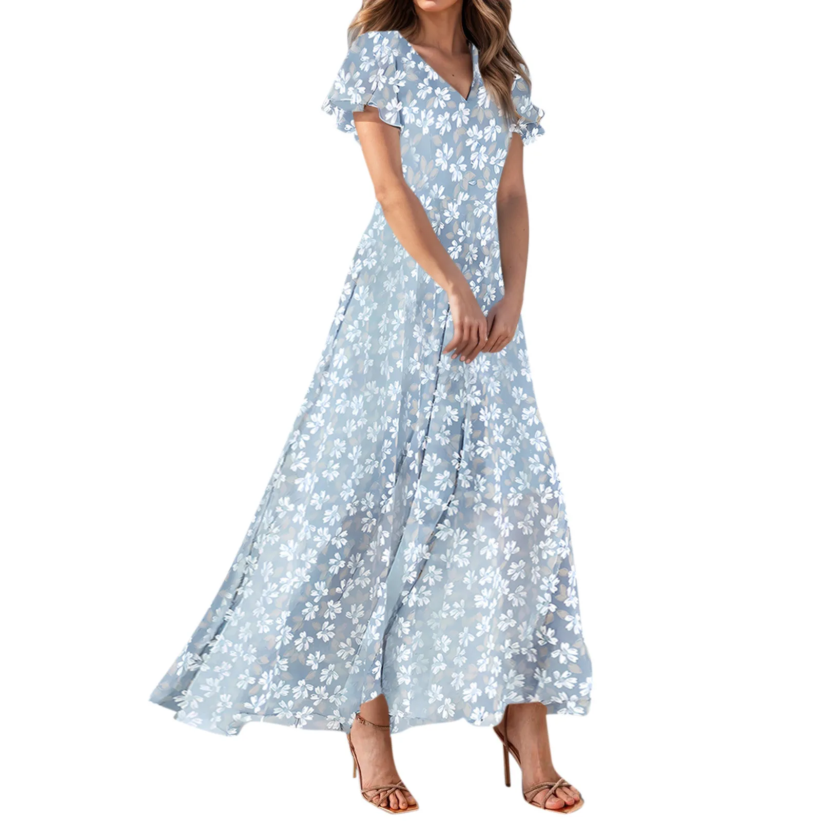 Women Casual Short Sleeve Cute Floral Maxi Dress Evening 3