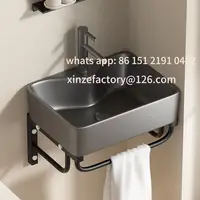 อ่างล้างหน้าเซรามิกแบบแขวนผนังสำหรับฤดูหนาว ปรับแต่งได้ พร้อมขาตั้งสแตนเลส ถาดรองน้ำ ประหยัดพื้นที่ สีเขียวผลไม้ 4