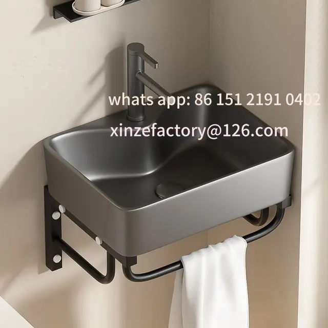 อ่างล้างหน้าเซรามิกแบบแขวนผนังสำหรับฤดูหนาว ปรับแต่งได้ พร้อมขาตั้งสแตนเลส ถาดรองน้ำ ประหยัดพื้นที่ สีเขียวผลไม้ 4