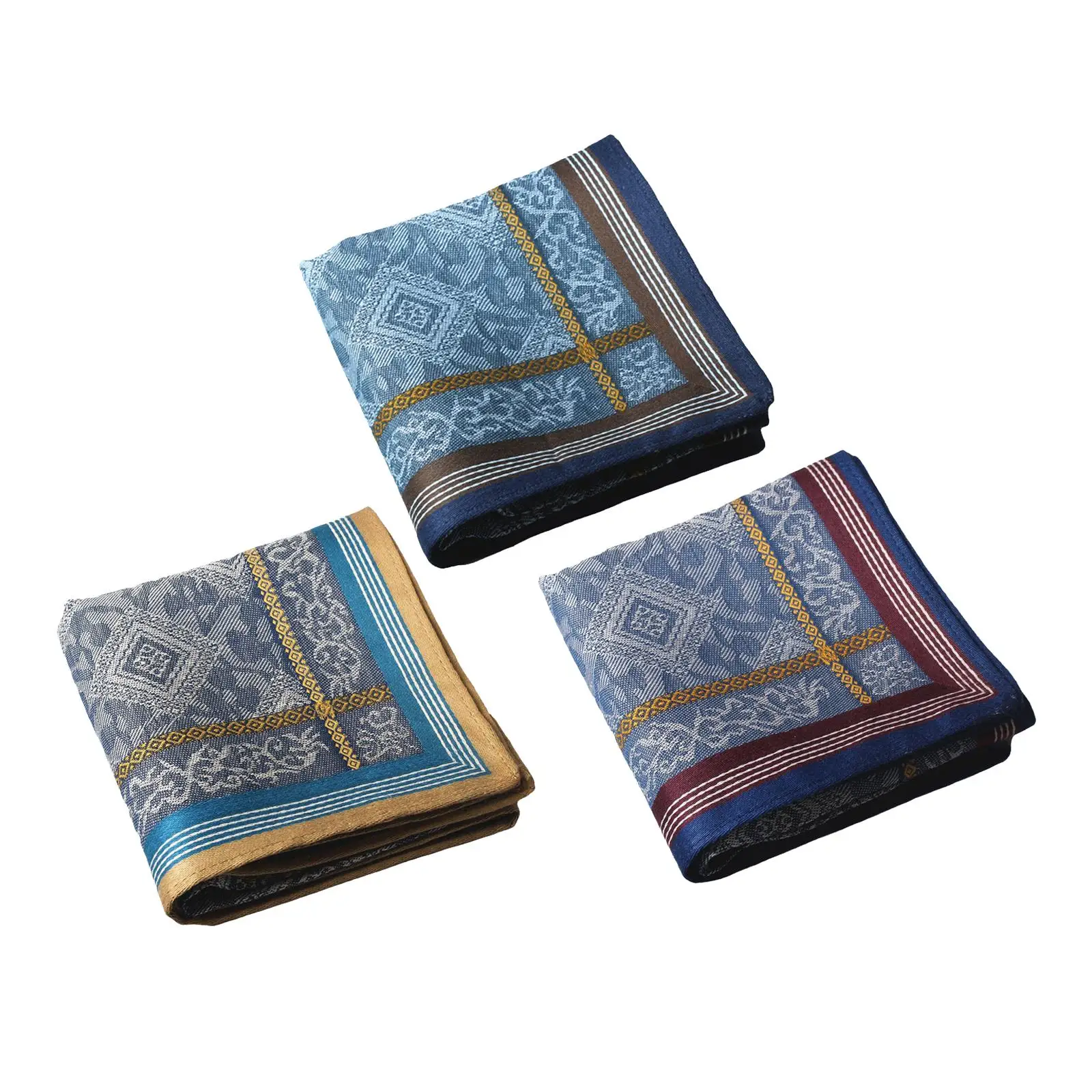 3Pcs Pocket Square Hankies Jacquard Hanky Wipe The Sweat Towels Soft Cotton Mens Handkerchief for Wedding Father Grooms Birthday