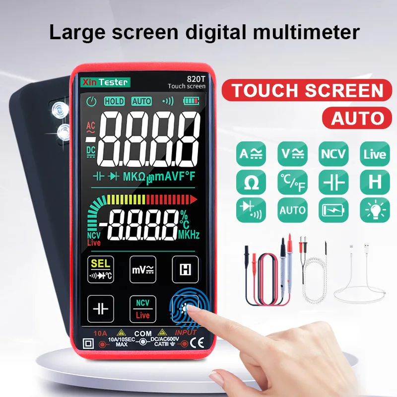 

Xin Tester Rechargeable Digital Multimeter Autoranging Touch Screen NCV Meter Capacitance Voltage/Current Ohm Meter