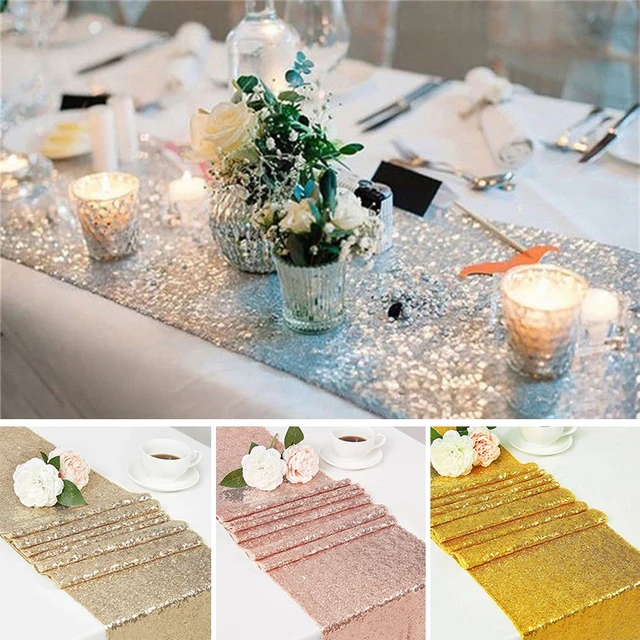 1 pièce Décorations de table pour fête, chemin de table doré, rouleau de  chemin de table en maille fine métallique dorée à paillettes, décoration de table  dorée pour événement, mariage, fête d'anniversaire