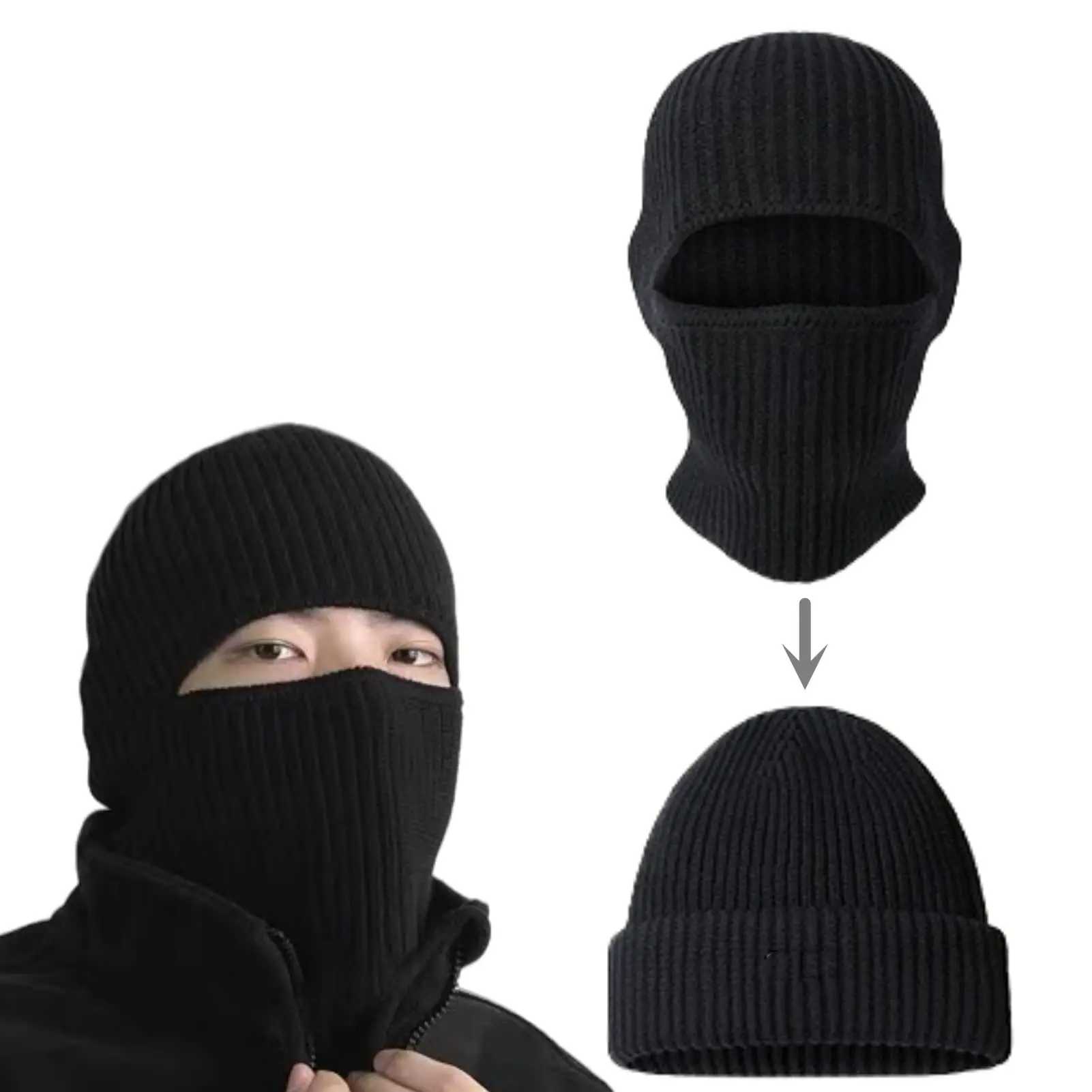 Winter Mask Beanie Cap for Men Warm Knit Balaclava Hat Unisex Outdoor Full Face Cover Ski Cycling Headgear Bonnet