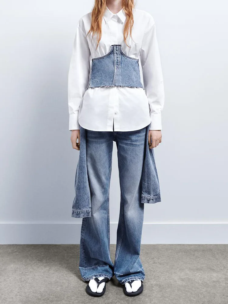 

2023 Spring new women's fashion European and American style retro sexy niche short denim tight corset