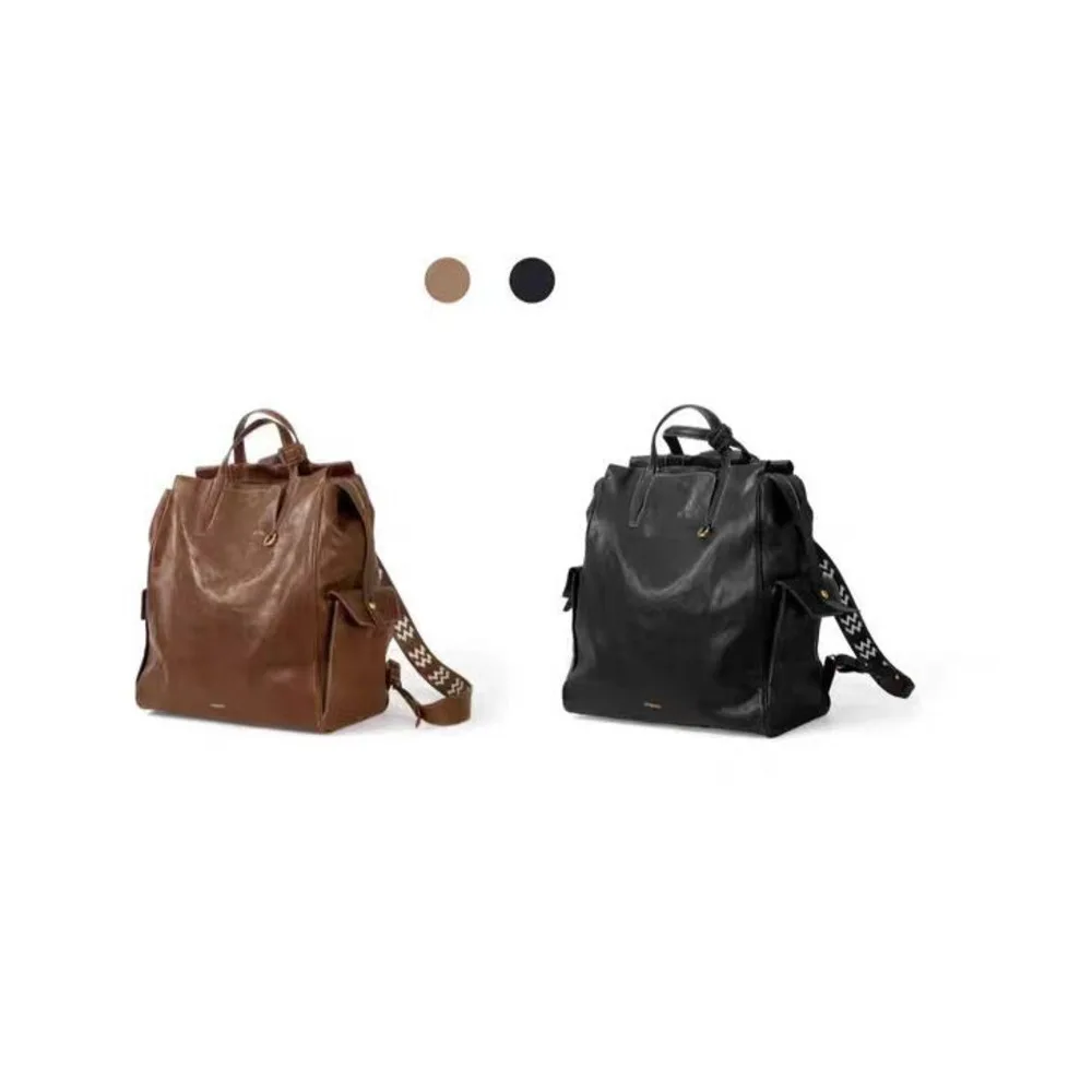 Unisex Leather Backpack Vegetable Tanned Leather Handbag_voghion.com