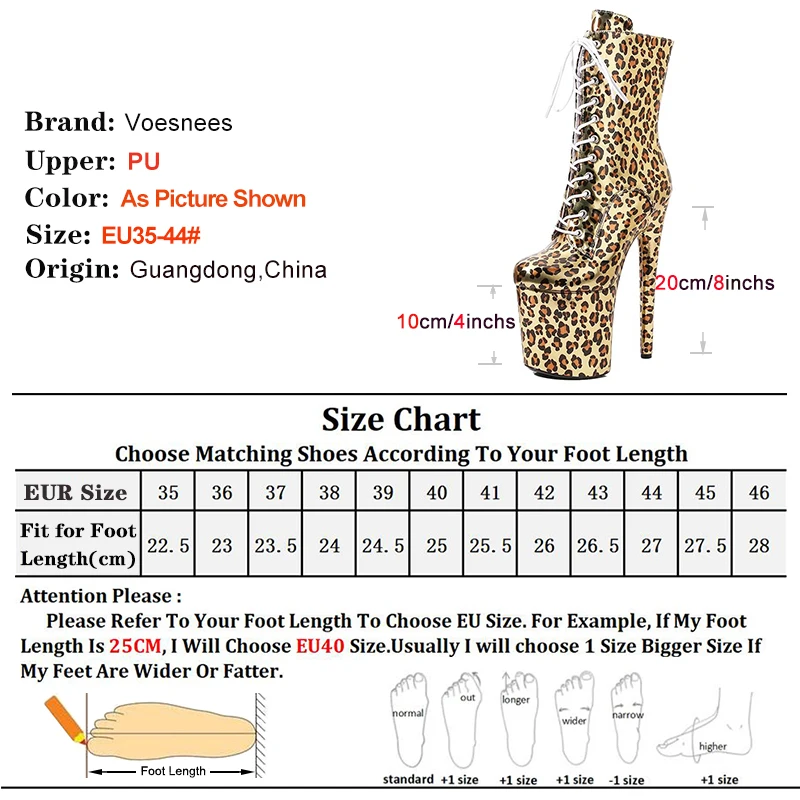 Bright PU leopard Print 20CM ANKLE Boots Platform Sexy Fetish Shoes 8Inches Pole Dance Shoes Stripper Heels Nightclub Lace Up