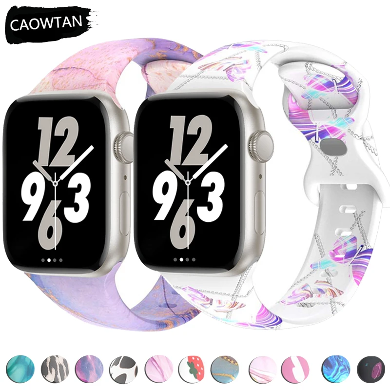 

Ремешок силиконовый для Apple Watch Ultra Band, браслет с цветочным принтом для IWatch Series 8 7 SE 6 5 4 3, 49 мм 41 мм 40 мм 38 45 мм 44 мм 42 мм
