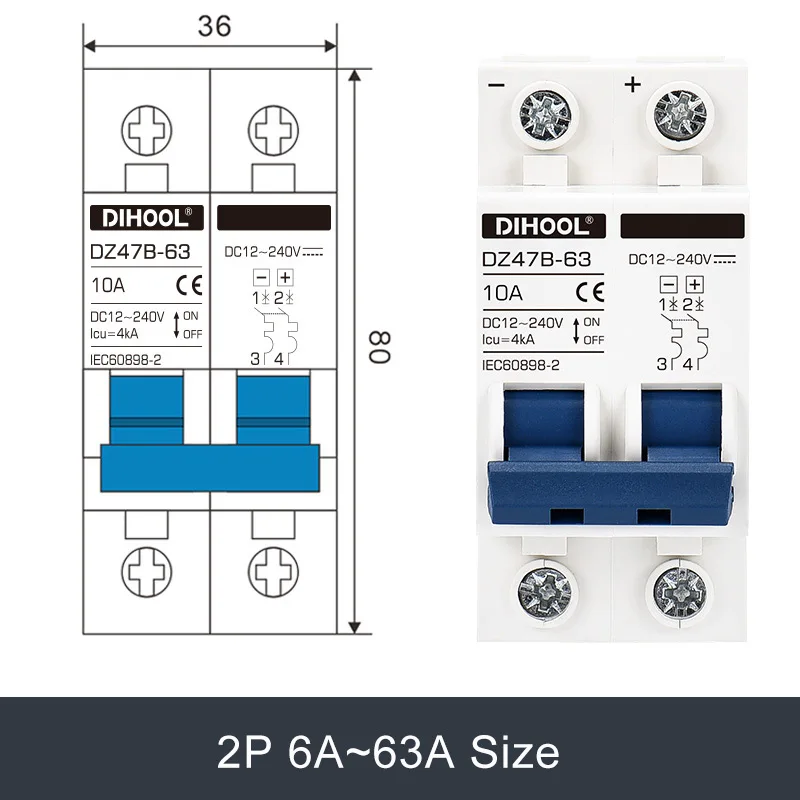 Enhanced Product Title: Versatile DC Circuit Breaker for Battery and Solar Protection, 16A - 125A, with Positive/Negative Switch Isolator