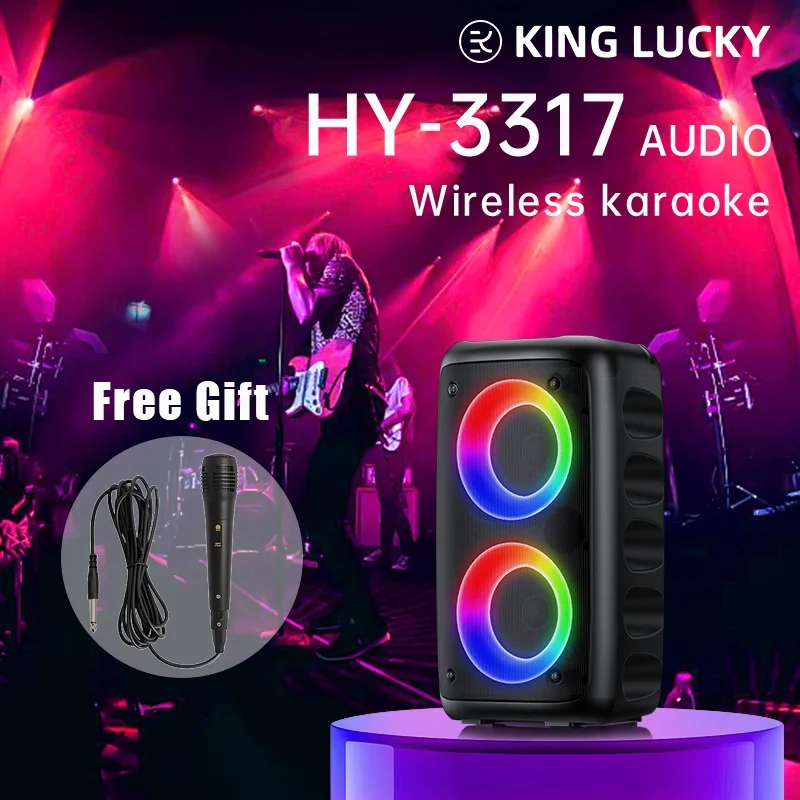 Wireless speaker with a microphone, outdoor wireless stereo speaker with dual speakers, stereo sound, color-changing LED light