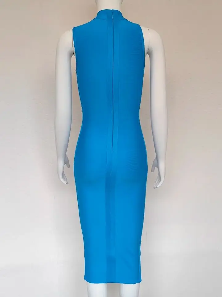 BEAUKEY Quality Luxury Blue Turtleneck Sleeveless HL Bandage Dress Mid  Elegant Bodycon Women Maxi Party Celebrity Dress Vestidos - AliExpress  200000345