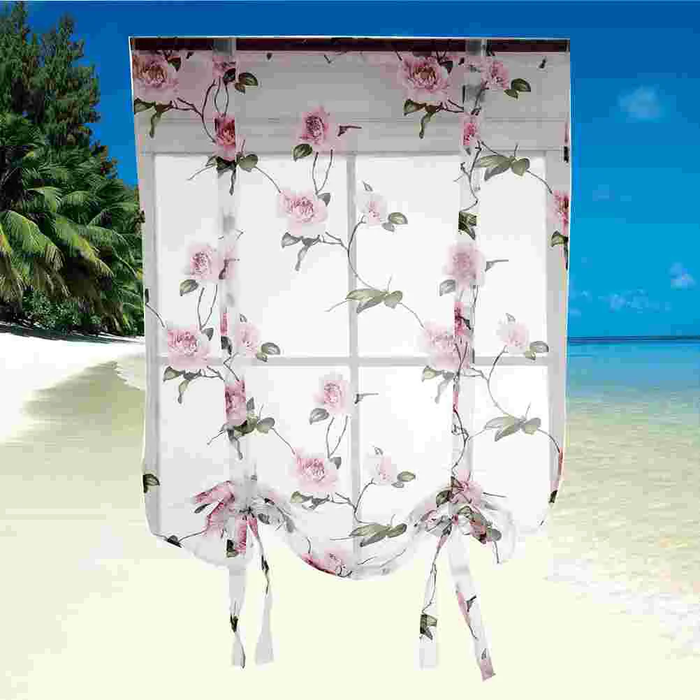 

Tie Curtain Floral Roman Shades Curtain Rod Pocket Voile Darkening Balloon Curtain Valance for Home Kitchen Office Windows 0 8