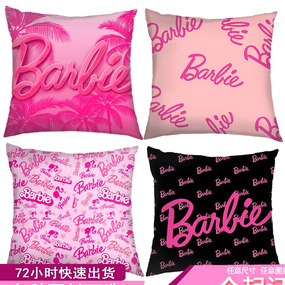 Fodera Per Cuscino Barbie Pink Girls Cartoon Flax Throw Pillows Case 45X45Cm Car Sofa Home Decoration