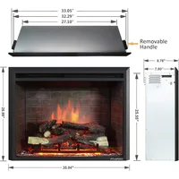 Western Electric Fireplace Insert with Fire Crackling Sound, Remote Control, 750/1500W, Black, 33 1/16 Inches Wide, 25 9/16 2