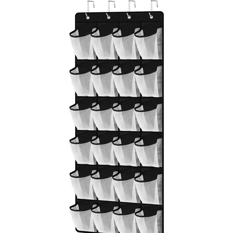 Description Picture 2 of item24 Pockets Wall Storage Bag Clear View Pocket Hanging Shoe Organiser Rack Behind Doors with 4 Metal Hooks Shoes Rack Storage Bag