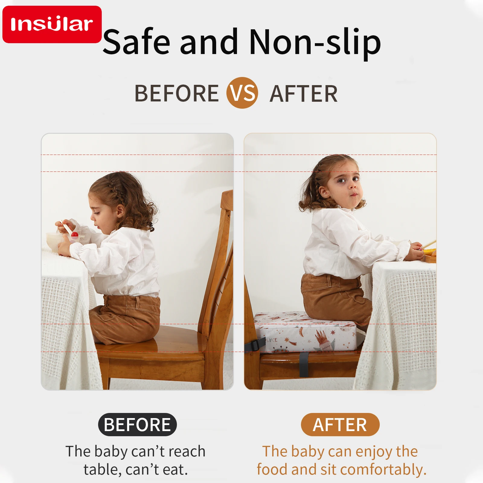 INSULAR Kids Non-slip Highchair Seat Pad Baby Dining Chair Booster Cushion Removable Child Heightening Chair Cushion Waterproof