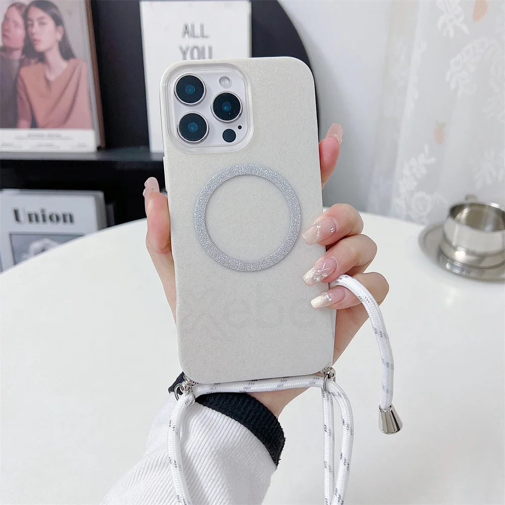 Glitter Crossbody Nylon Lanyard Phone Case with Adjustable Strap