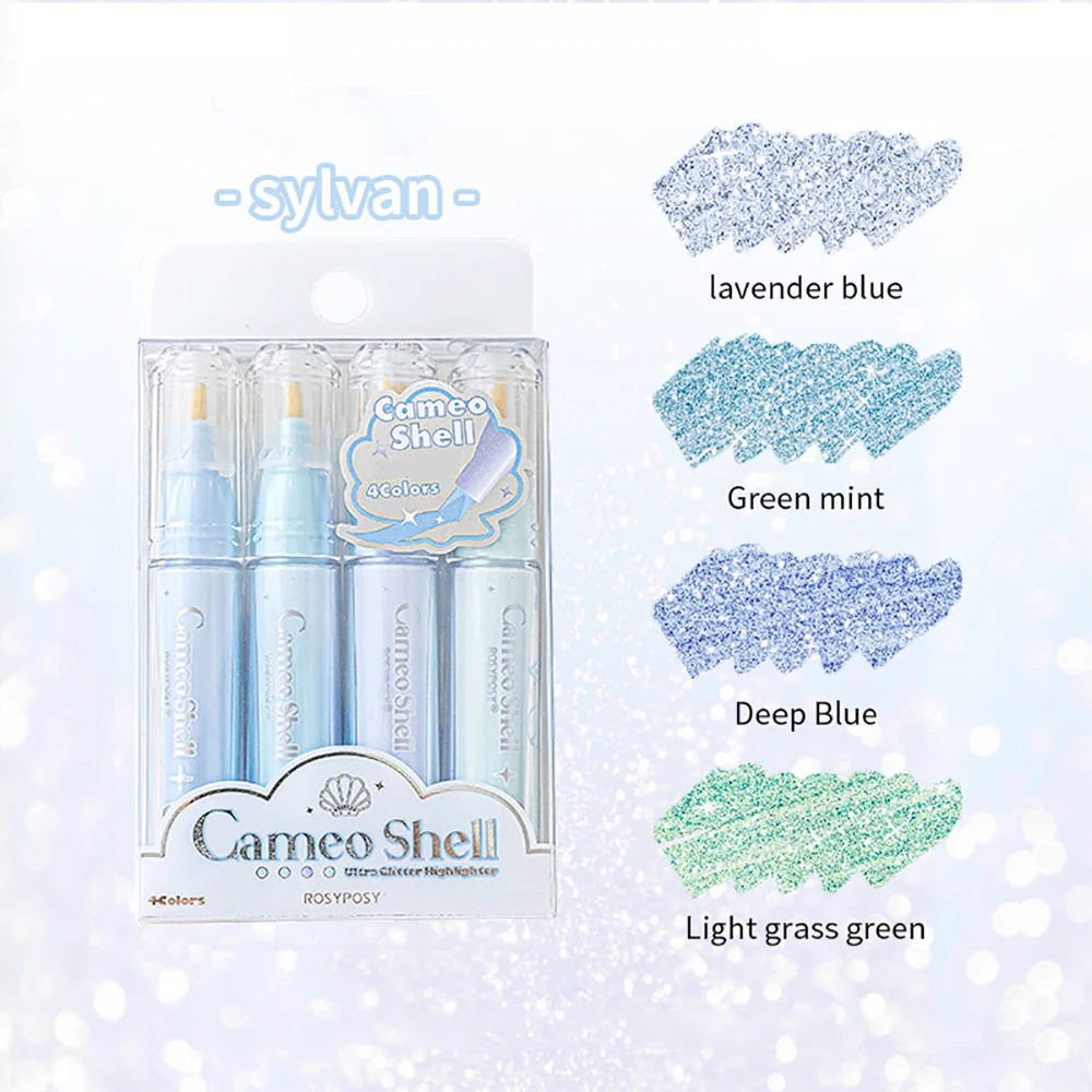 4pcs/Box Sparkling Colorful Beamy Highlighters Glowing Fluorescent Pens 2 Styles for Students Kids