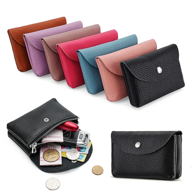 

Pocket Money Purse Women Mini Coin Small Bag Super Soft Top Layer Cowhide Wallet Simple Portable Credit Card Holder Zipper Pouch