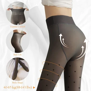 Winter Women Leggings 80/200g Fleece Warm Stockings Skin Effect Tights 2025 Female Print Leggings High-Elastic Thermal Pants 3
