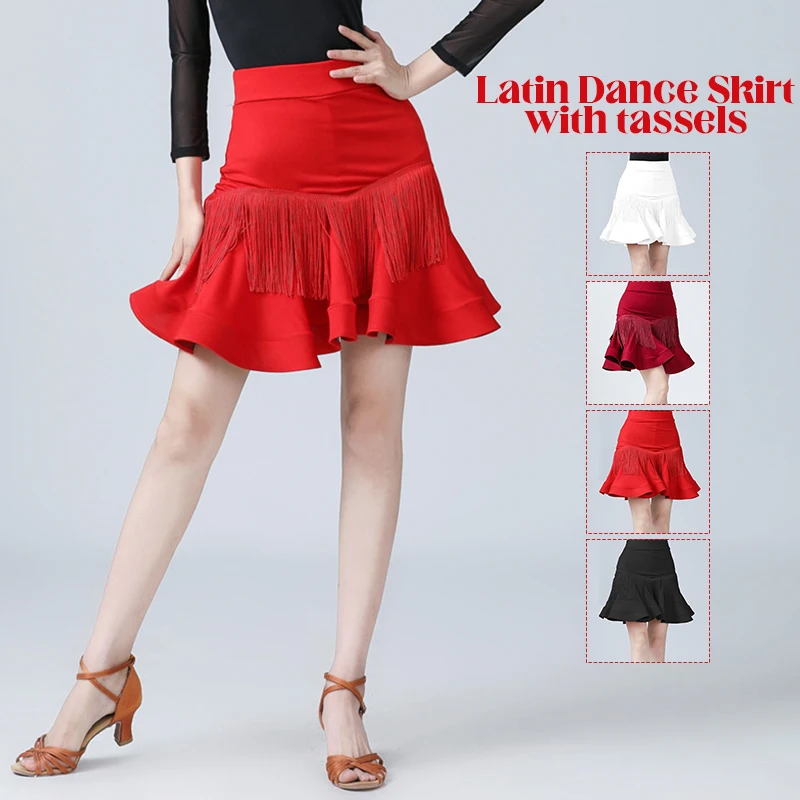 

Women Tassel Latin Dance Skirt Ballroom Rumba Samba Practice Dance Dress Adult Professional Dancing Skirt Performance Costume