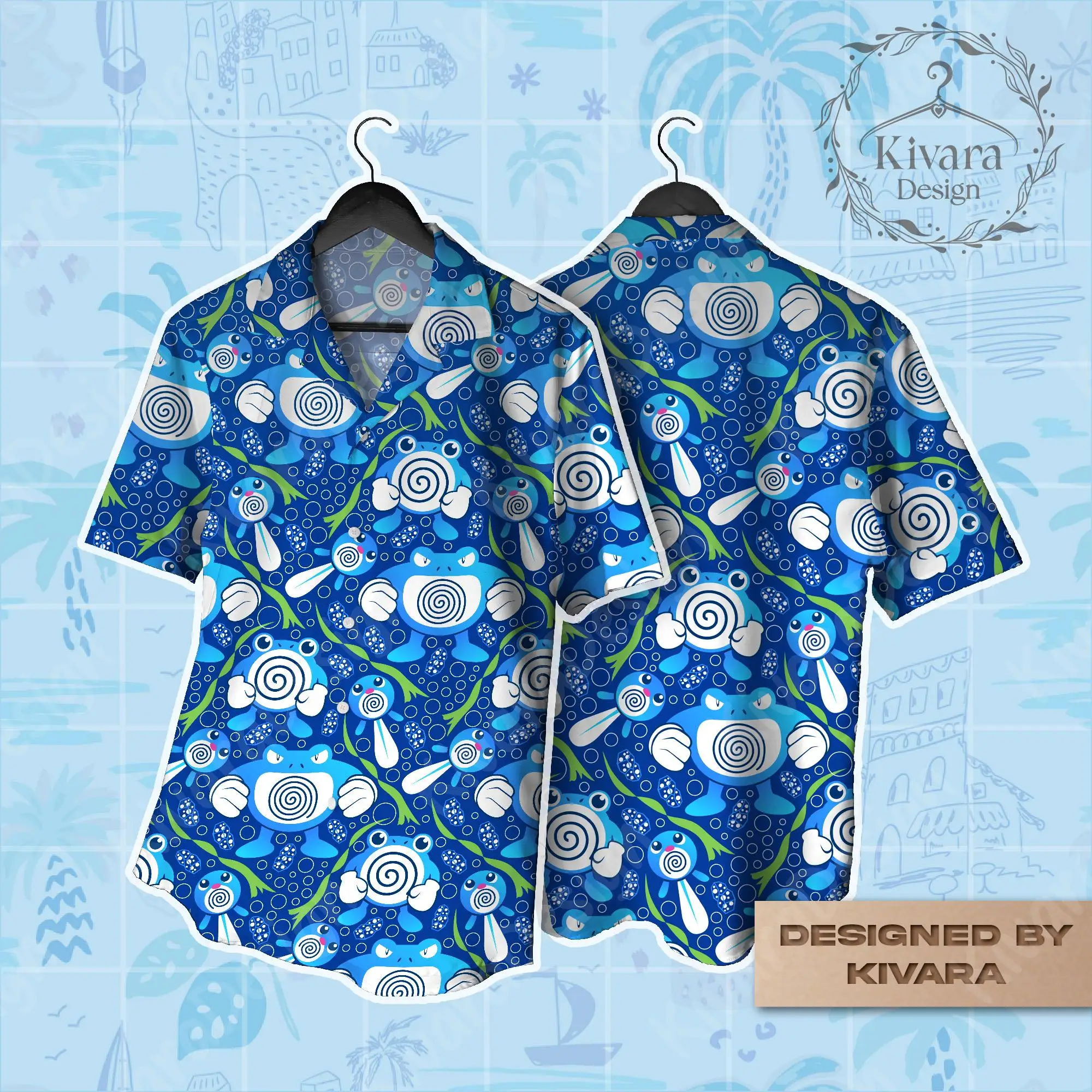 Poli Evolution Hawaiian Shirt Pokémon Anime POLIWHIRL Grafik-T-Shirt Sommer Freizeit Herren-T-Shirt Kinderbekleidung T-Shirt Y2k Frau