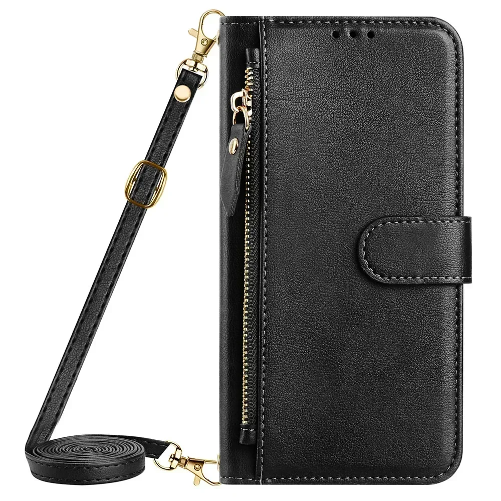 Sleek Zipper Wallet Flip Case with Lanyard - Ultra Thin Design