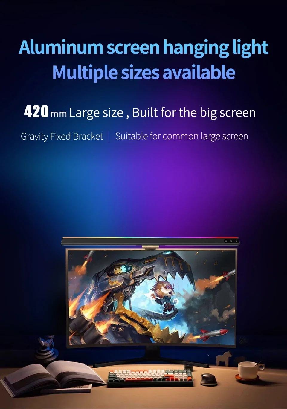 Description Picture 3 of itemLed Computer Monitor Light Internet Bar Gaming Office Computer Display Screen Lamp Sync to Music RGB Stepless Dimming Lamp