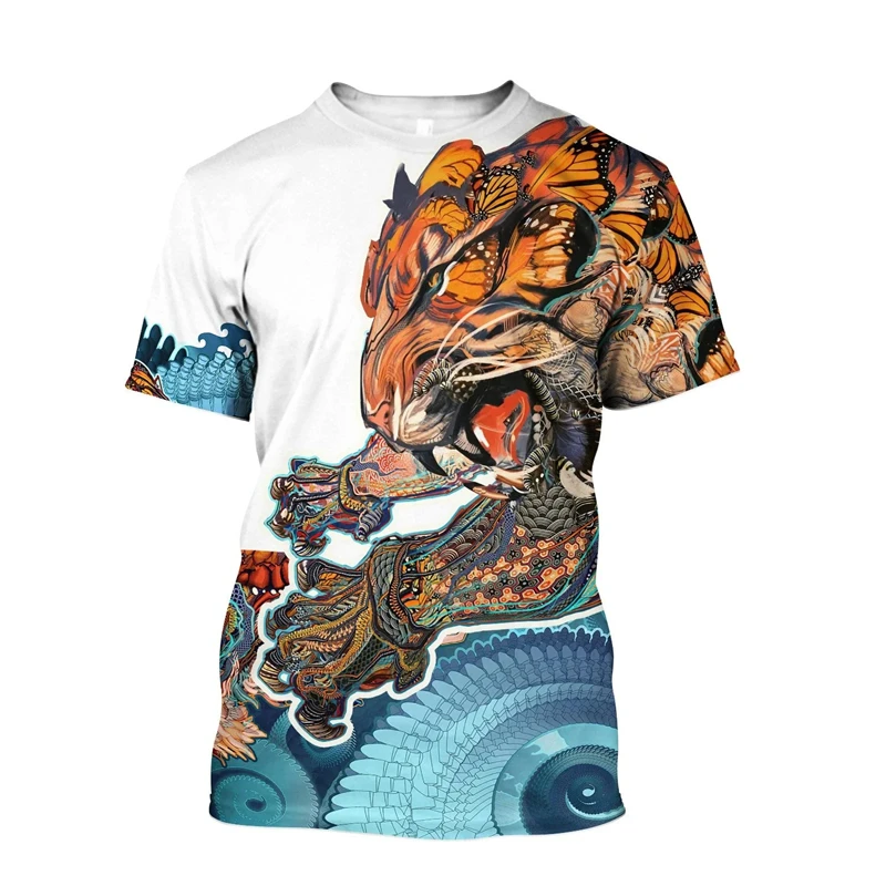 

Men's Fashion Cool Samurai Tattoo Graphic T-Shirt Outdoor Casual Japanese Style Street 3D Print Hip Hop Crew Neck Male Tshirts