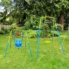 green and blue interesting 2 in 1 baby swing mental plastic safe swing set 110lbs for outdoor playground for age 3+ 1