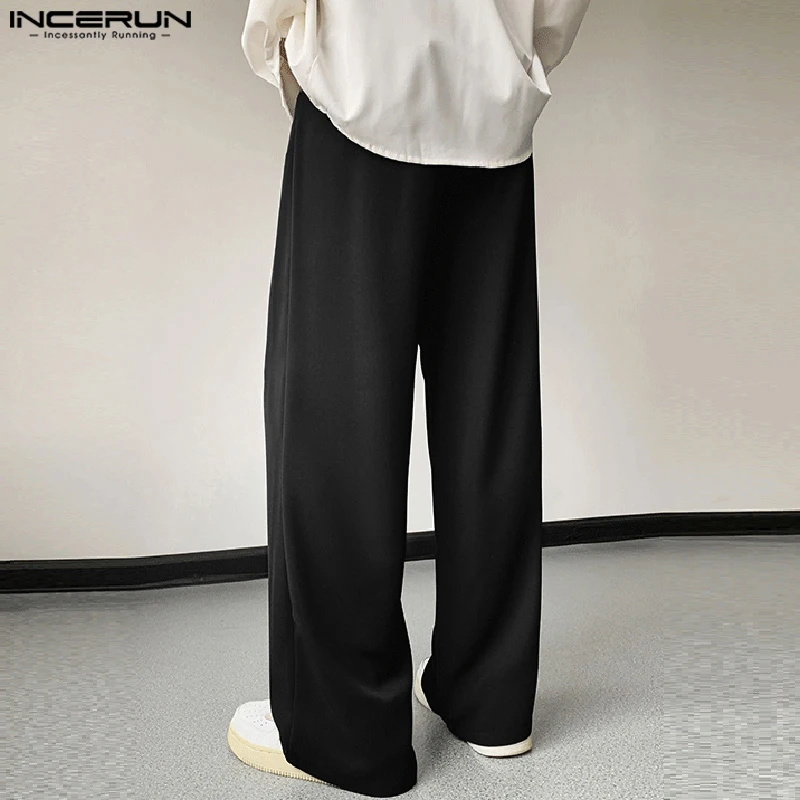 INCERUN 2024 Korean Style Mens Pantalons Fashion High Street Design Trousers Casual Drape Wide Leg Straight Leg Long Pants S-5XL
